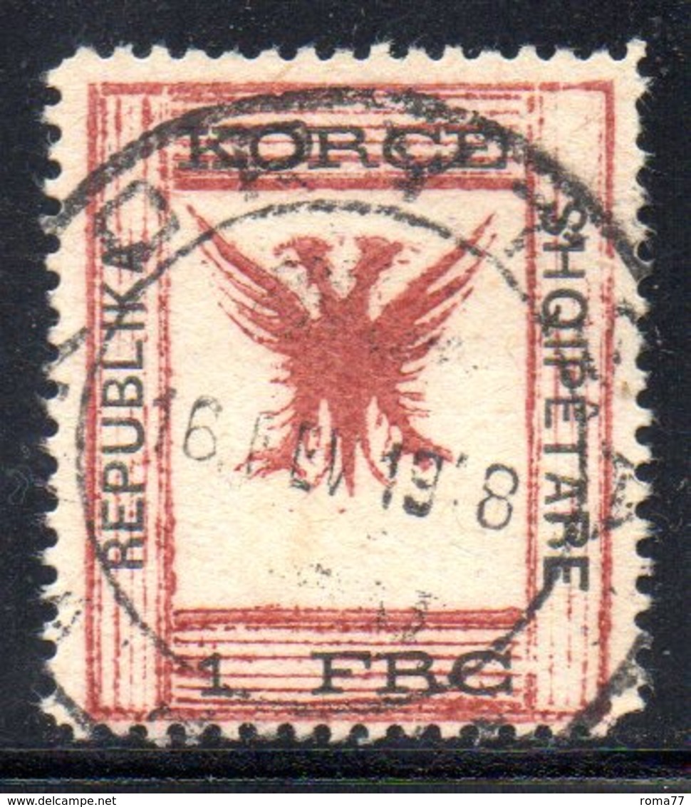 77 490 - ALBANIA 1917 ,  Koritza Yvert  N. 58  Usato  (REPUBLIKA). Firma Enzo Diena - Albania