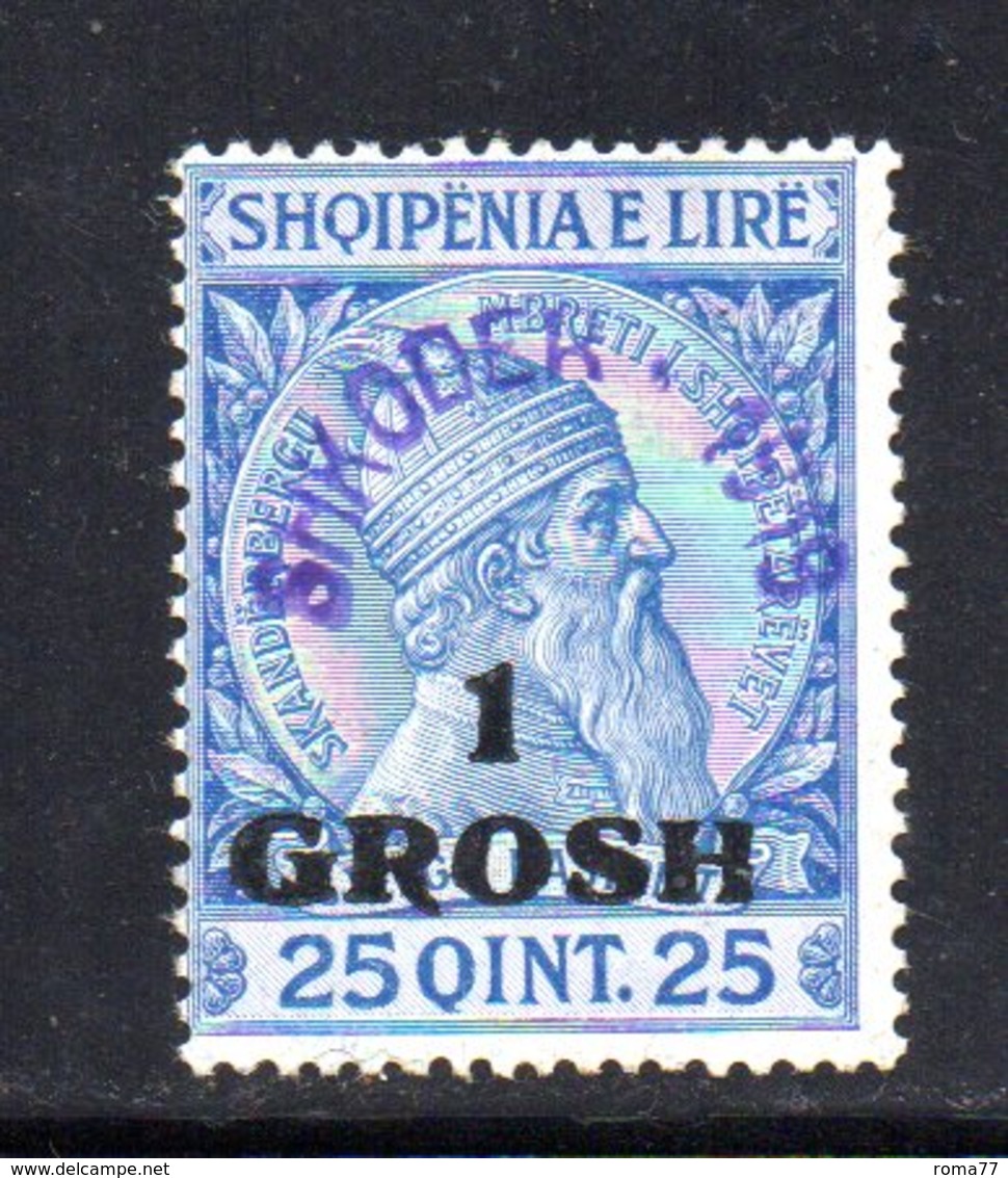 87 490 - ALBANIA 1919 ,  Soprastampato Yvert  N. 78A  Nuovo  * SHKODER - Albania