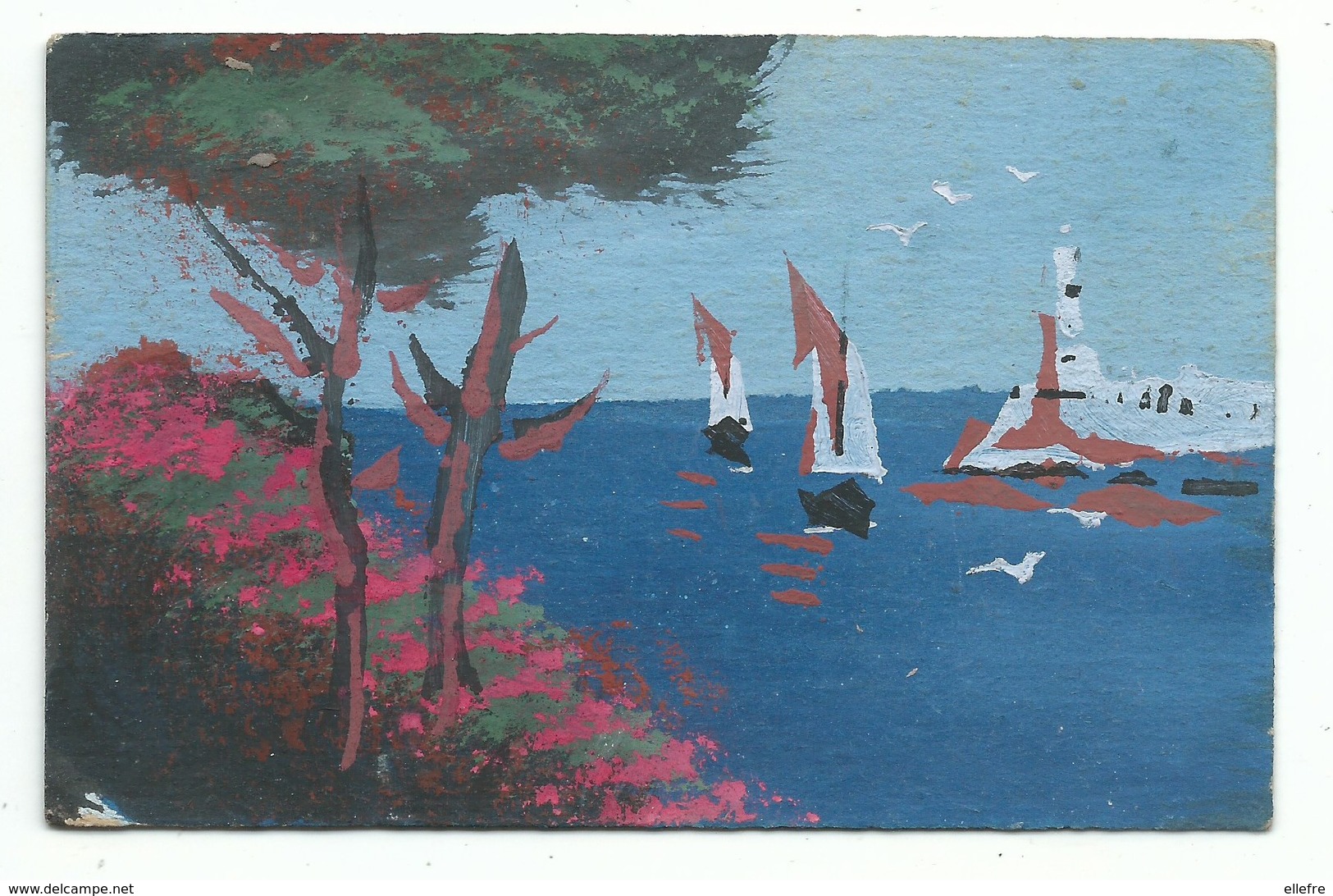 Petite Aquarelle Format 9/14 Cm Sur Carton Semi Rigide Bord De Mer - Aquarelles