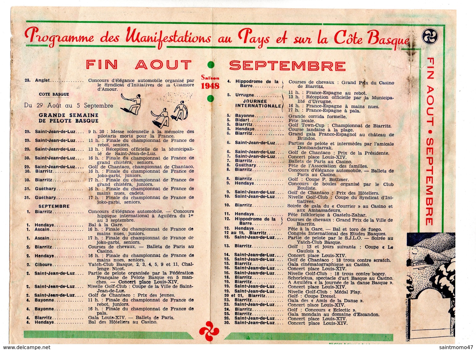 64 - PAYS BASQUE . PROGRAMME DES " FÊTES EN PAYS ET SUR LA CÔTE BASQUE " SAISON 1948 - Réf. N°27F - - Programs