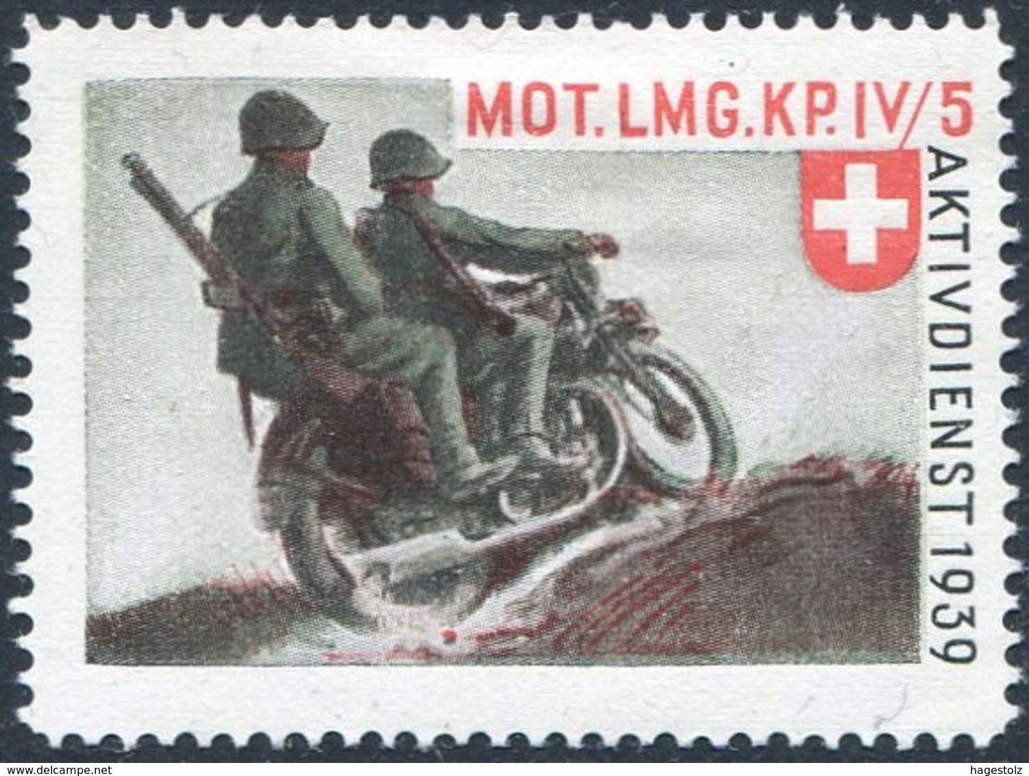 MOTORCYCLE Switzerland 1939 Field Post Military Moto Cycling Motorrad MOT LMG. KP. IV/5 Feldpost Schweiz Suisse Vignette - Motorräder