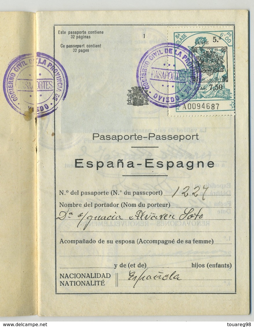 Passeport Espagnol Valable Pour La France Et L'Espagne. España. Pasaporte. Délivré à Oviedo En 1932. Étudiante. - Documents Historiques