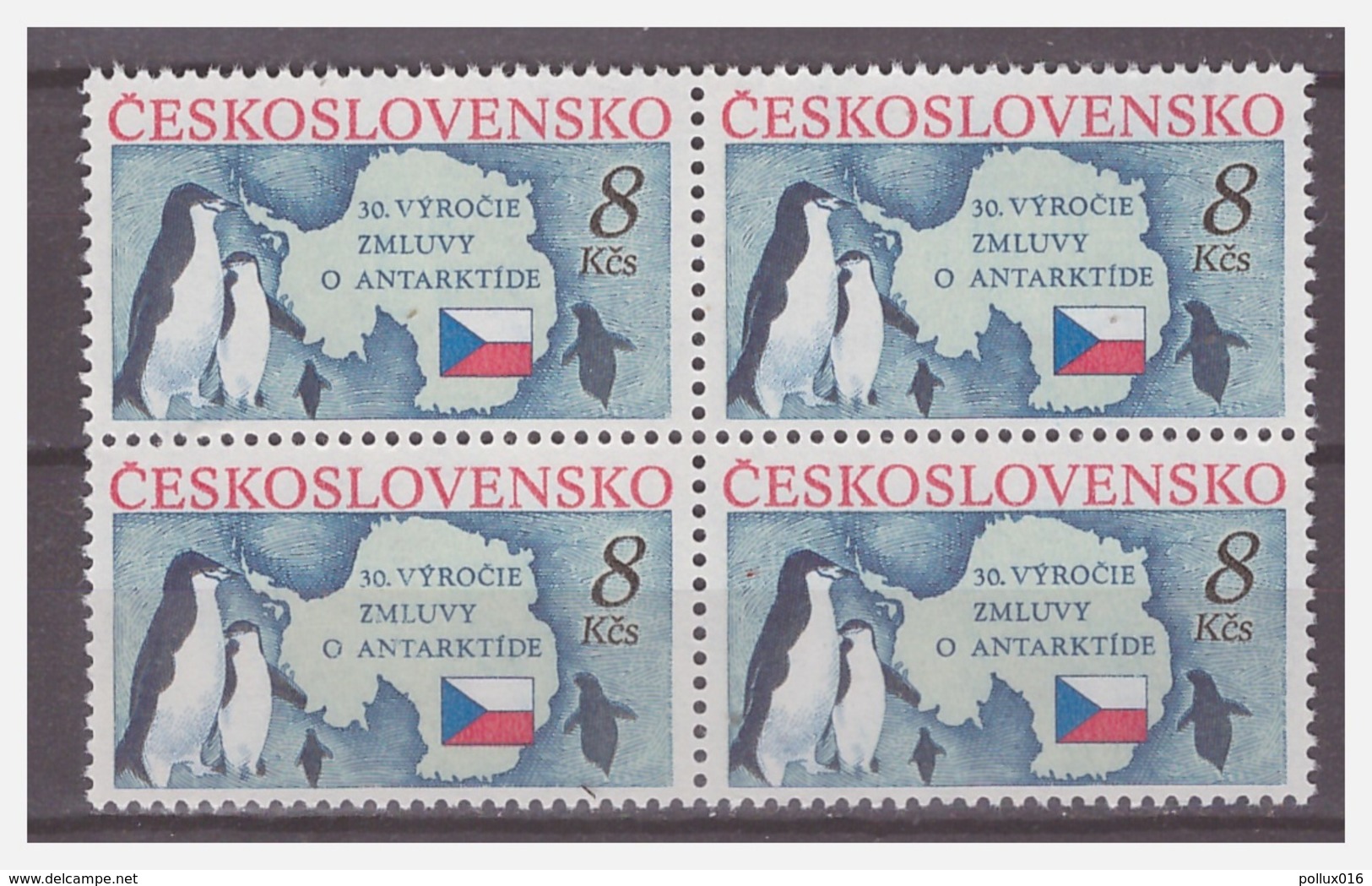 1040 Czechoslovakia 1991 Pinguin Penguin Arctic Map MNH Block Of 4 - Pinguïns & Vetganzen