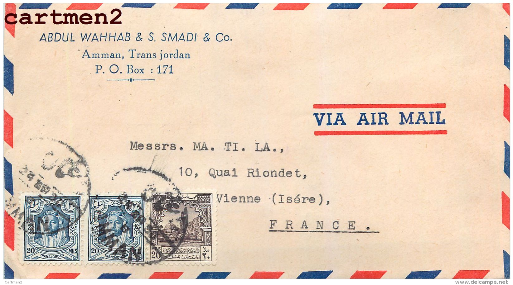 ABDUL WAHHAB &sect; SMADI LIBAN BEYROUTH AMMAN TRANS-JORDAN JORDANIE JORDANIA STAMP TIMBRE PHILATELIE - Jordanie