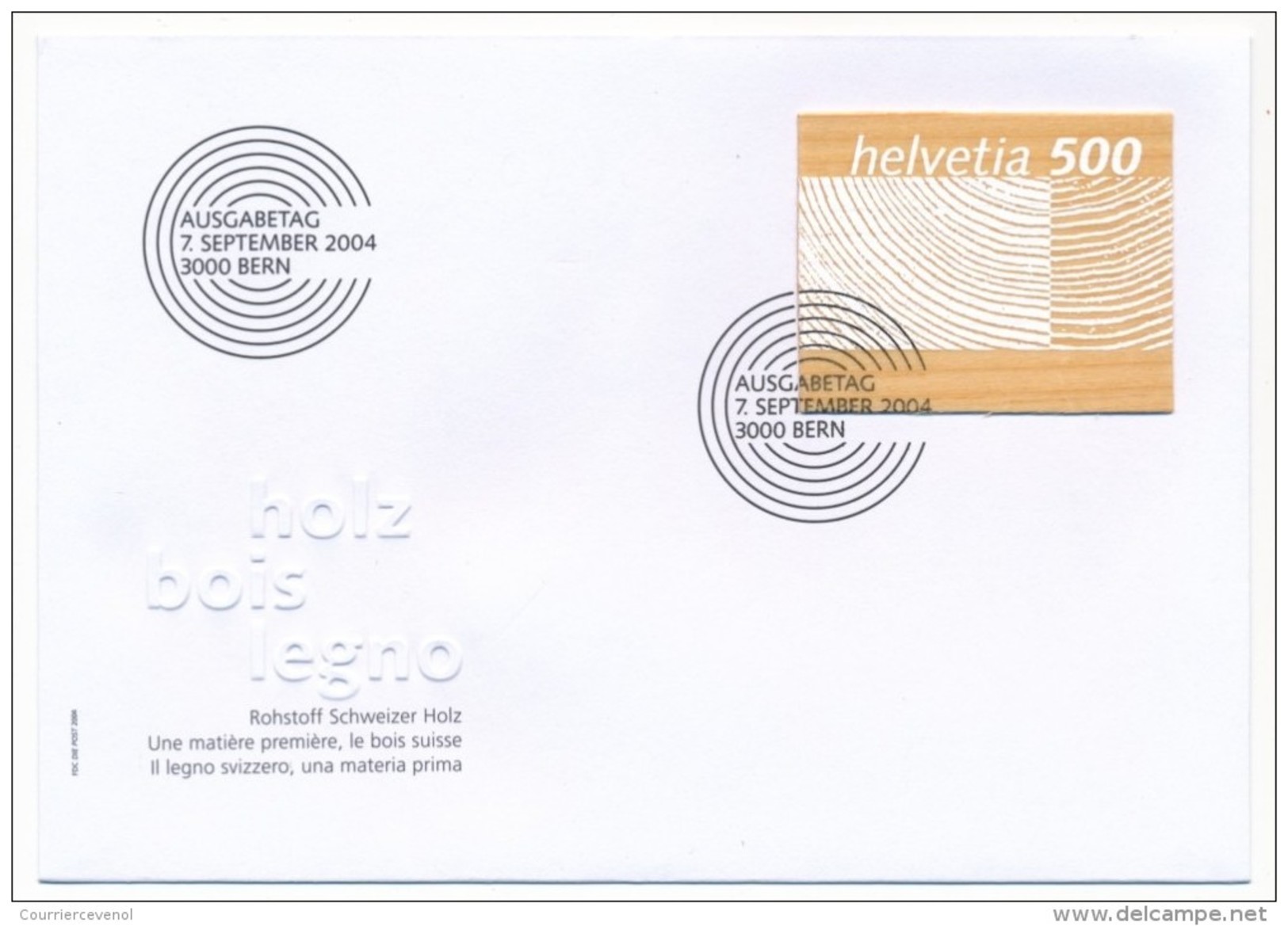 SUISSE - Timbre En Bois - 1 Enveloppe FDC - BERNE - 7 Septembre 2004 - FDC