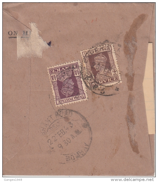 India  KG VI 1943  EXPERIMENTAL P.O.  ON SERVICE REgistered Cover Enclosed Military A/c Dept   #  11588   D Inde Indien - 1936-47 Koning George VI