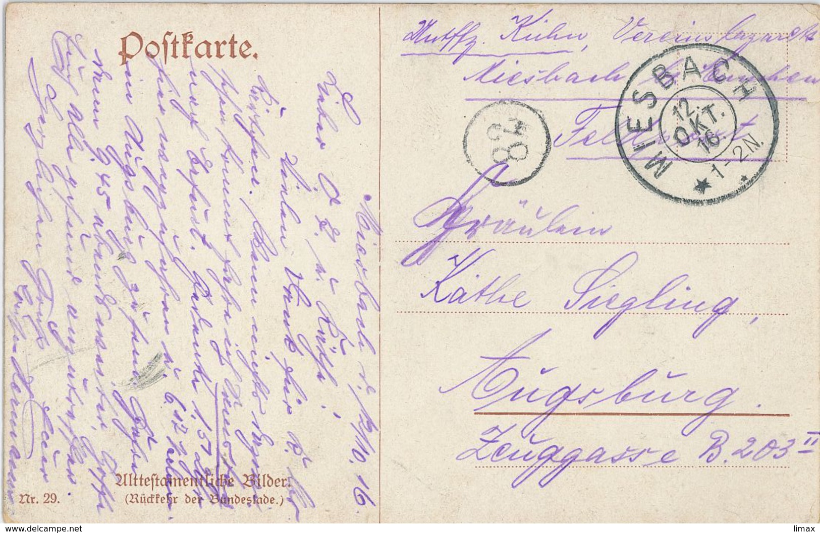 Feldpost - Ernte - Rückkehr Bundeslade - Miesbach 12.10.1916 - 82 Altes Testament - Covers & Documents