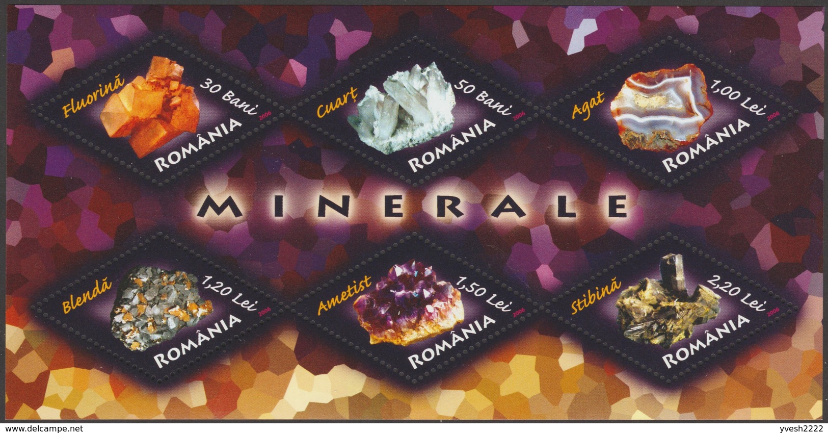 Roumanie 2006 Y&T BF 317, Michel Bl. 383. Minéraux : Fluorite, Quartz, Agate, Améthyste, Blende Et Stibine - Minéraux