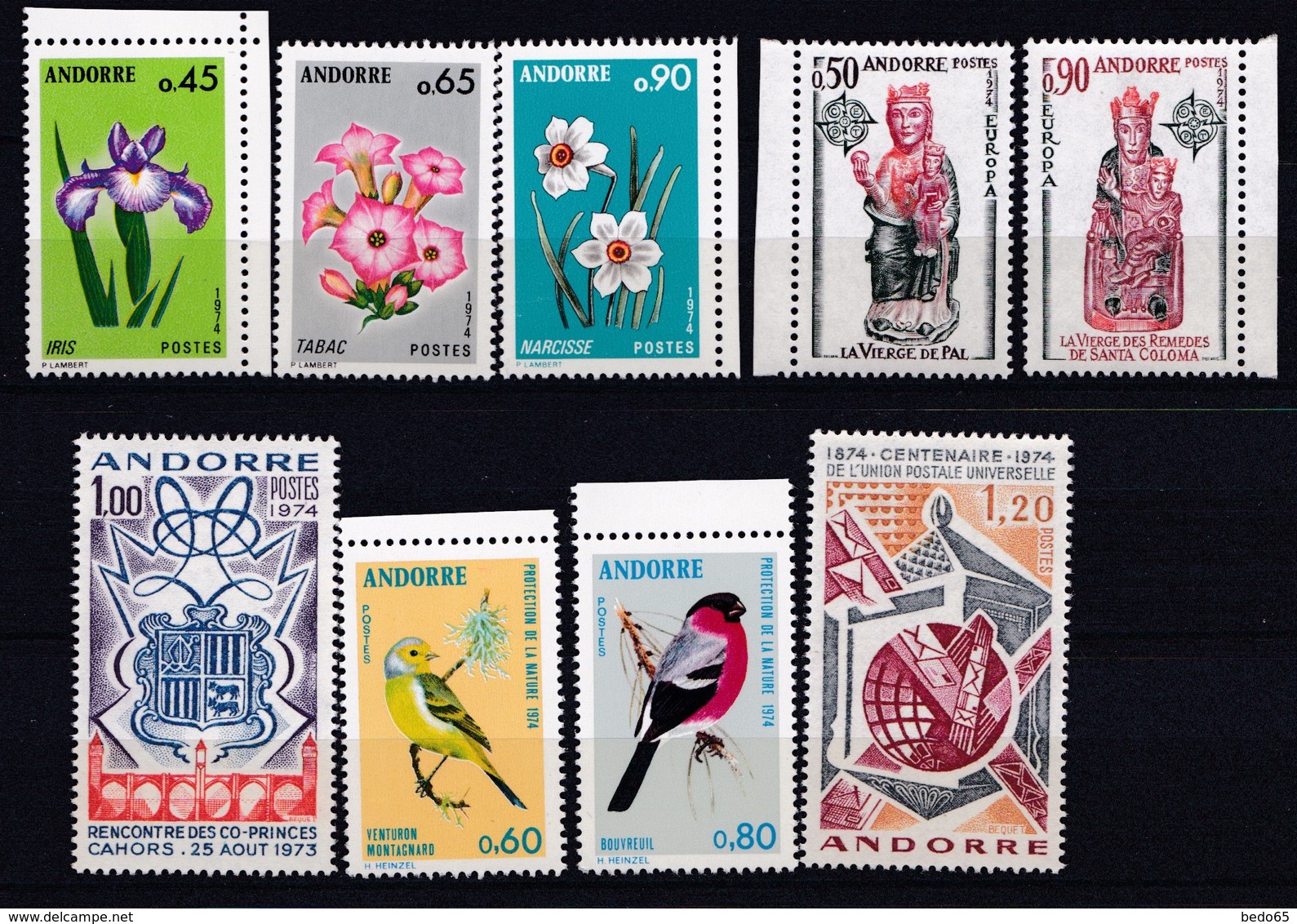 ANDORRE  N° 234 à 242  NEUF** LUXE  MNH   ANNEE  COMPLETTE  1974 - Années Complètes