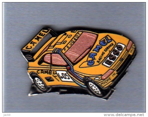 Pin's  Sport  Automobile  Rallye, Peugeot  405  Avec CAMEL, ESSO, MICHELIN  Verso  PEUGEOT  PARIS - DAKAR 1990 - Rallye