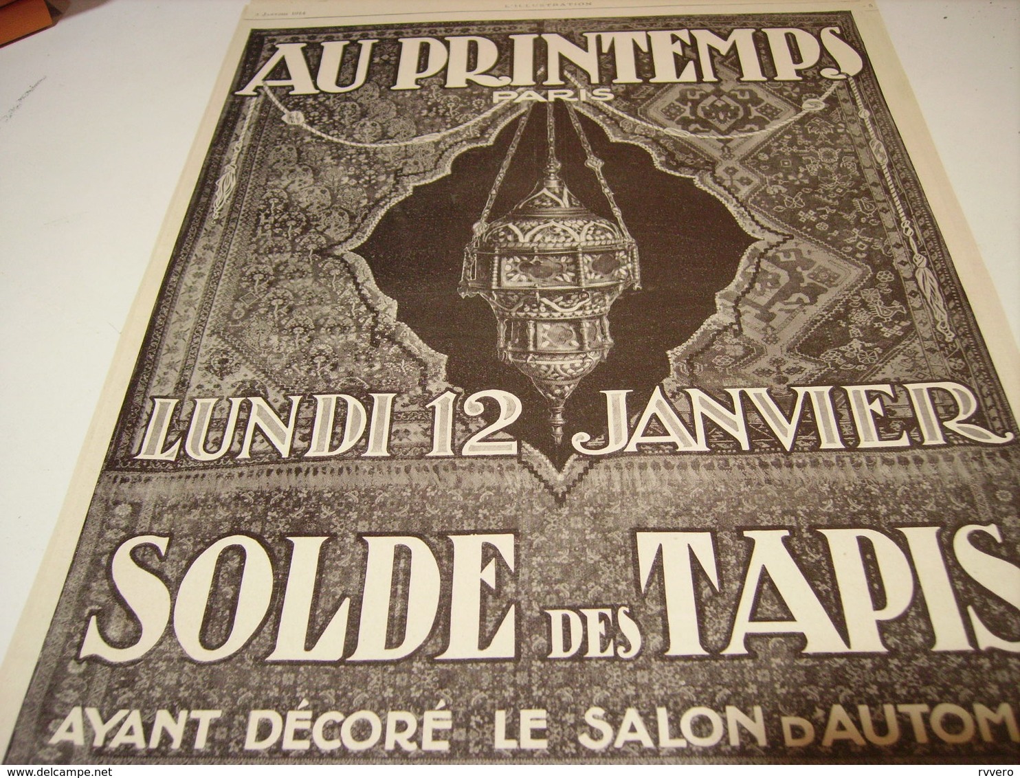 ANCIENNE PUBLICITE MAGASIN SOLDE DE TAPIS AU PRINTEMPS PARIS 1914 - Autres & Non Classés