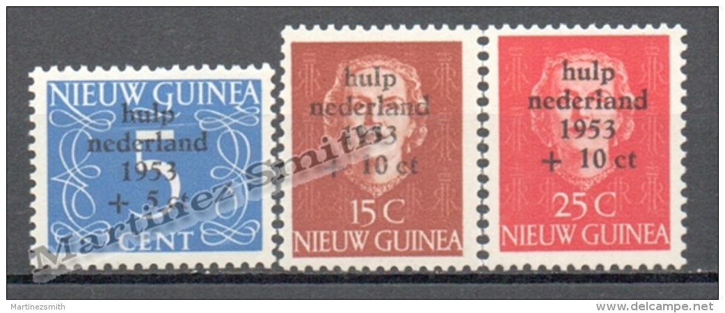 Netherlands New Guinea - Guinee Neerlandaise  1953 Yvert 22-24, Definitive Overprinted, Surtaxe - Help Flooded - MNH - Netherlands New Guinea