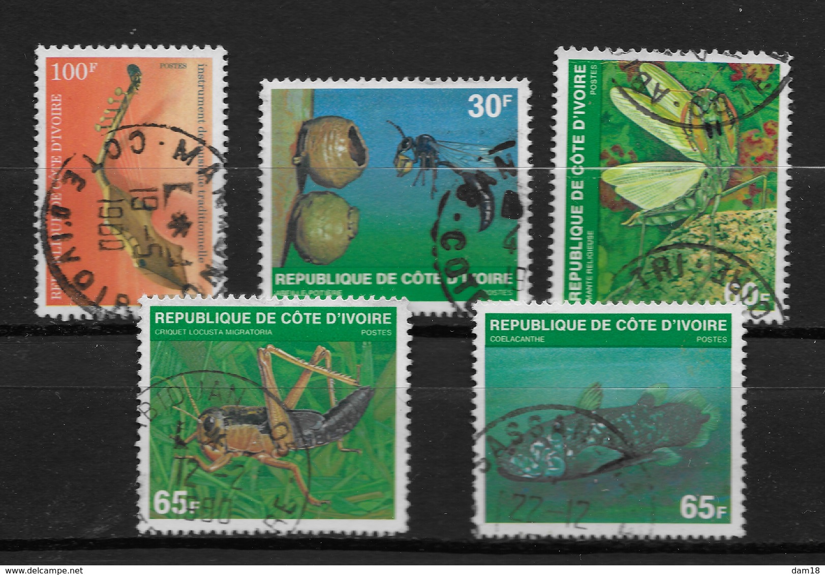 COTE D'IVOIRE N° 508A 508C 508D 508E 510A HARPE INSECTES POISSON VALEUR  22,90 EUROS - Collections, Lots & Series