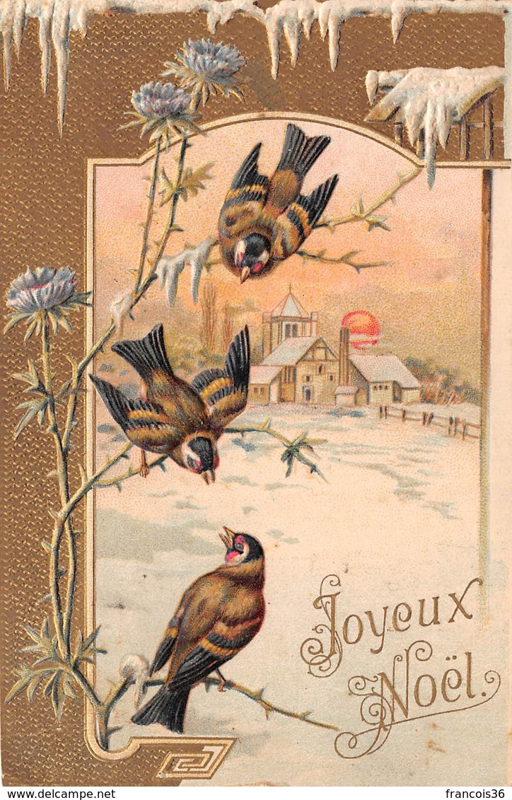 Illustration - Oiseaux Hiver Village - Joyeux Noël - Uccelli