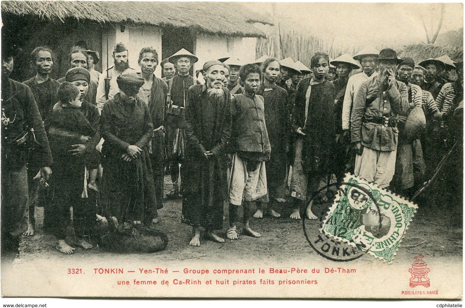 INDOCHINE CARTE POSTALE DU TONKIN N°3321 YEN-THE GROUPE COMPRENANT LE BEAU-PERE....... DEPART MONCAY 20 AVRIL 12 TONKIN - Lettres & Documents