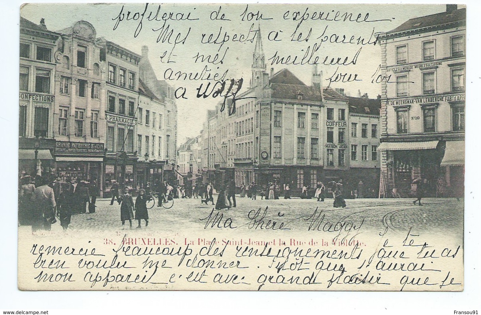 Bruxelles Place Saint Jean Et Rue De La Violette ( 1900 Couleur ) - Bruxelles (Città)