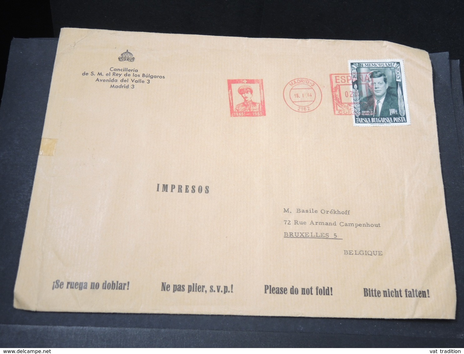 ESPAGNE / BULGARIE - Enveloppe De La Chancellerie Bulgare à Madrid Pour Bruxelles En 1964 - L 17130 - Covers & Documents