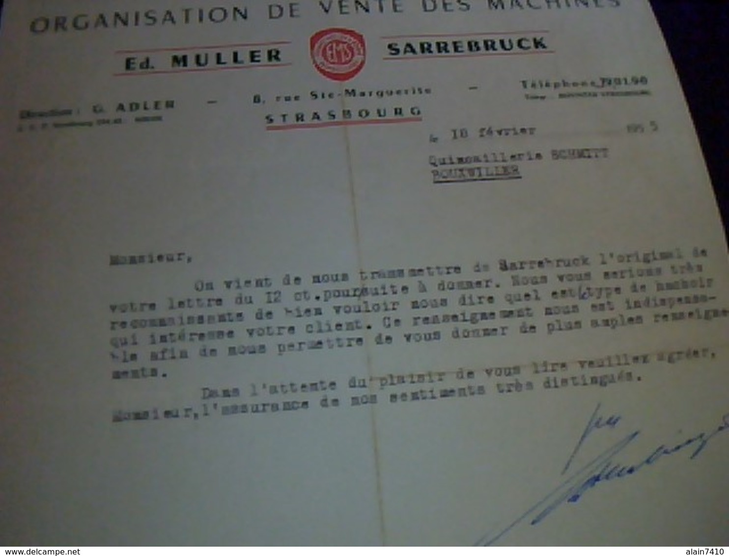 Facture Organisation  De Vente Des Machines Ed Muller  A Sarrebruck  Annee 1955 Ecrit  En Francais - 1950 - ...