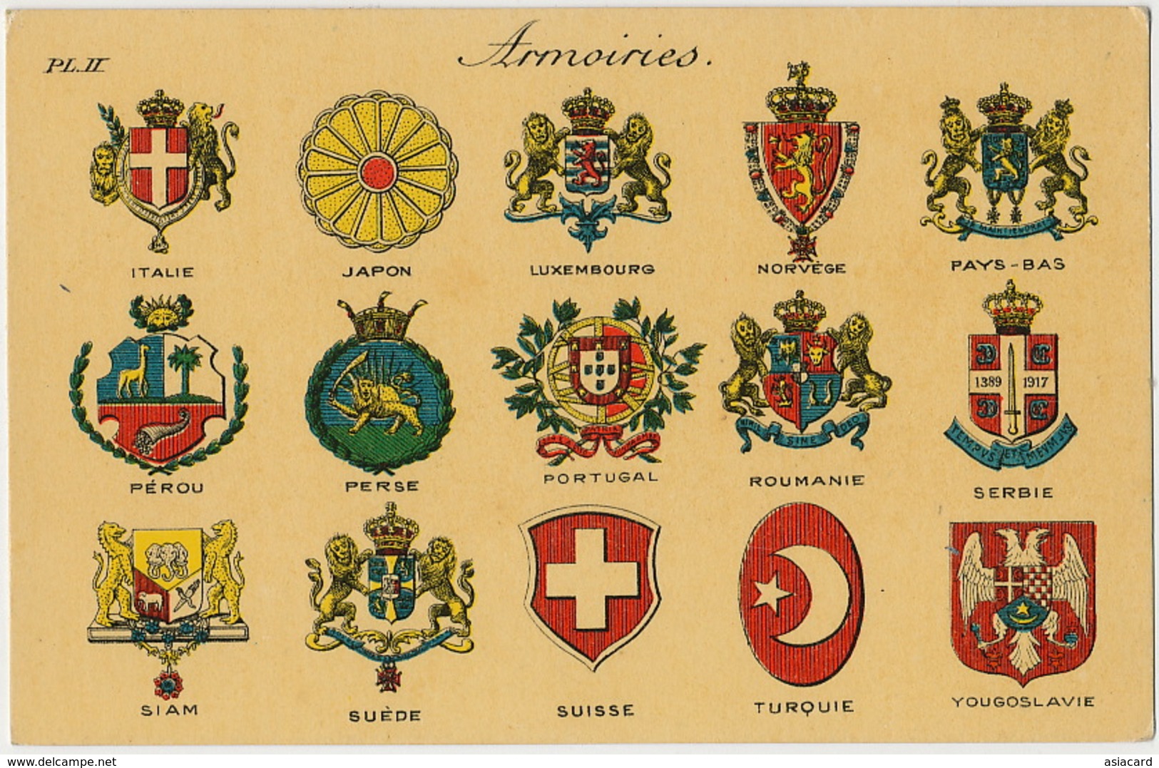 Arms Of Countries With Arms Of Siam White Elephant, Perse, Luxembourg, Serbia , Japan Advert L. Rinquet Bruxelles - Thaïland