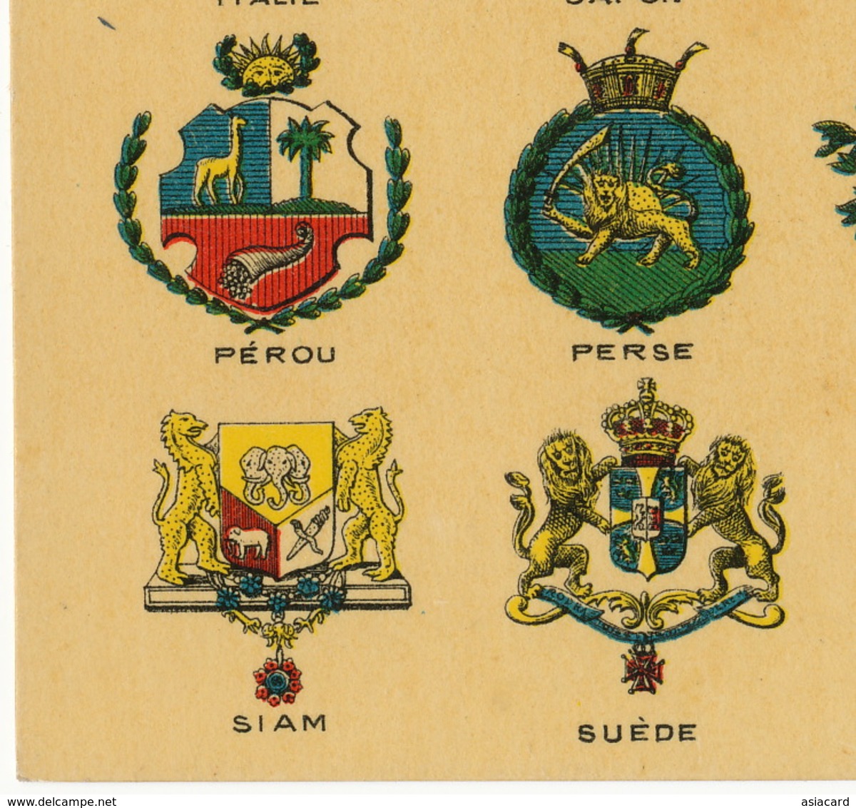 Arms Of Countries With Arms Of Siam White Elephant, Perse, Luxembourg, Serbia , Japan Advert L. Rinquet Bruxelles - Thailand