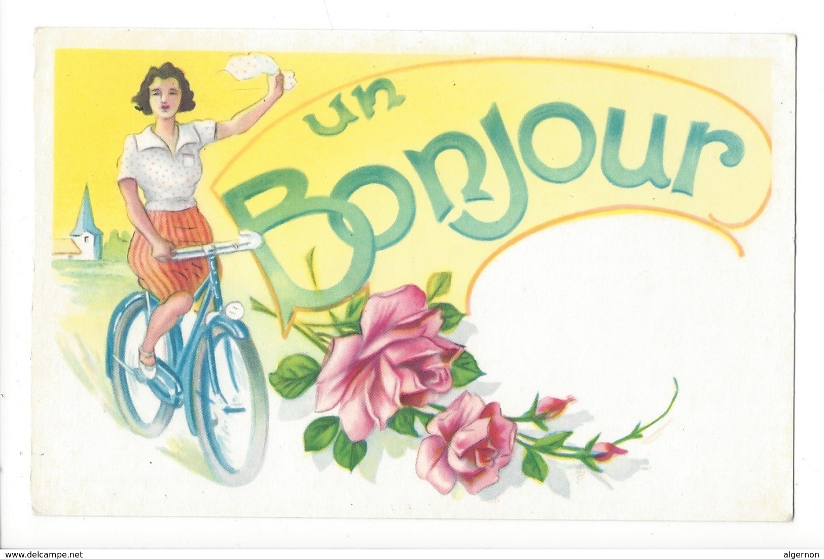 19799 - Un Bonjour Femme à Vélo Roses GP La Rose 1001/2 - Autres & Non Classés