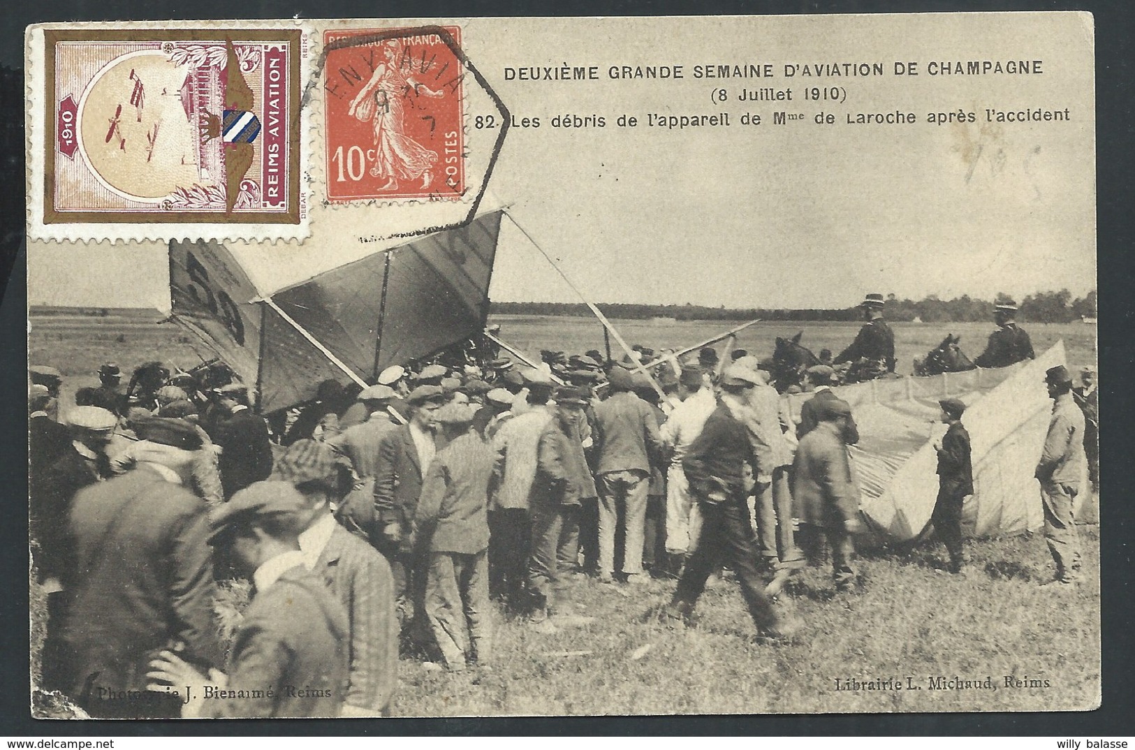 +++ CPA - Avion - 2meSemaine Aviation De Champagne 1910 - Accident Mme De La Roche - Cachet Octogonal Vignettes  // - Riunioni