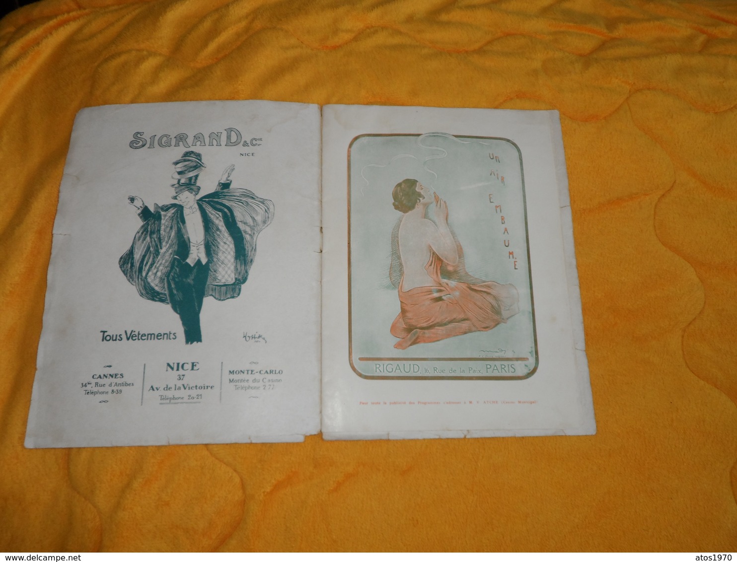 LIVRET PROGRAMME ANCIEN DE 1923 ET 1926. / PUBLICITE BOUTIQUES DE NICE, PEUGEOT, LAURENT...LA BAIGNEUSE DE MINUIT, AIDA, - Programmes