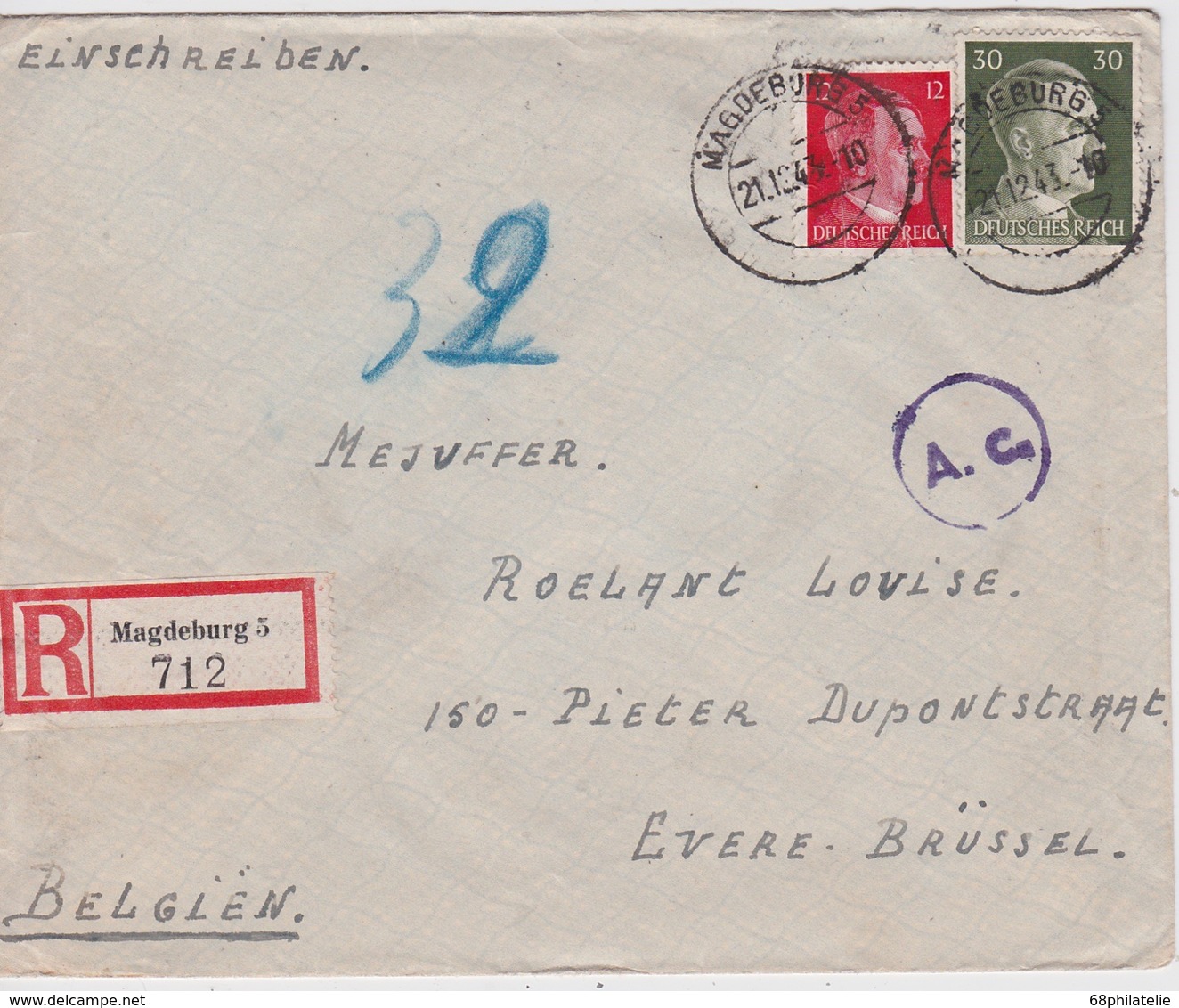 ALLEMAGNE 1943 LETTRE RECOMMANDEE DE MAGDEBURG CENSUREE - Covers & Documents