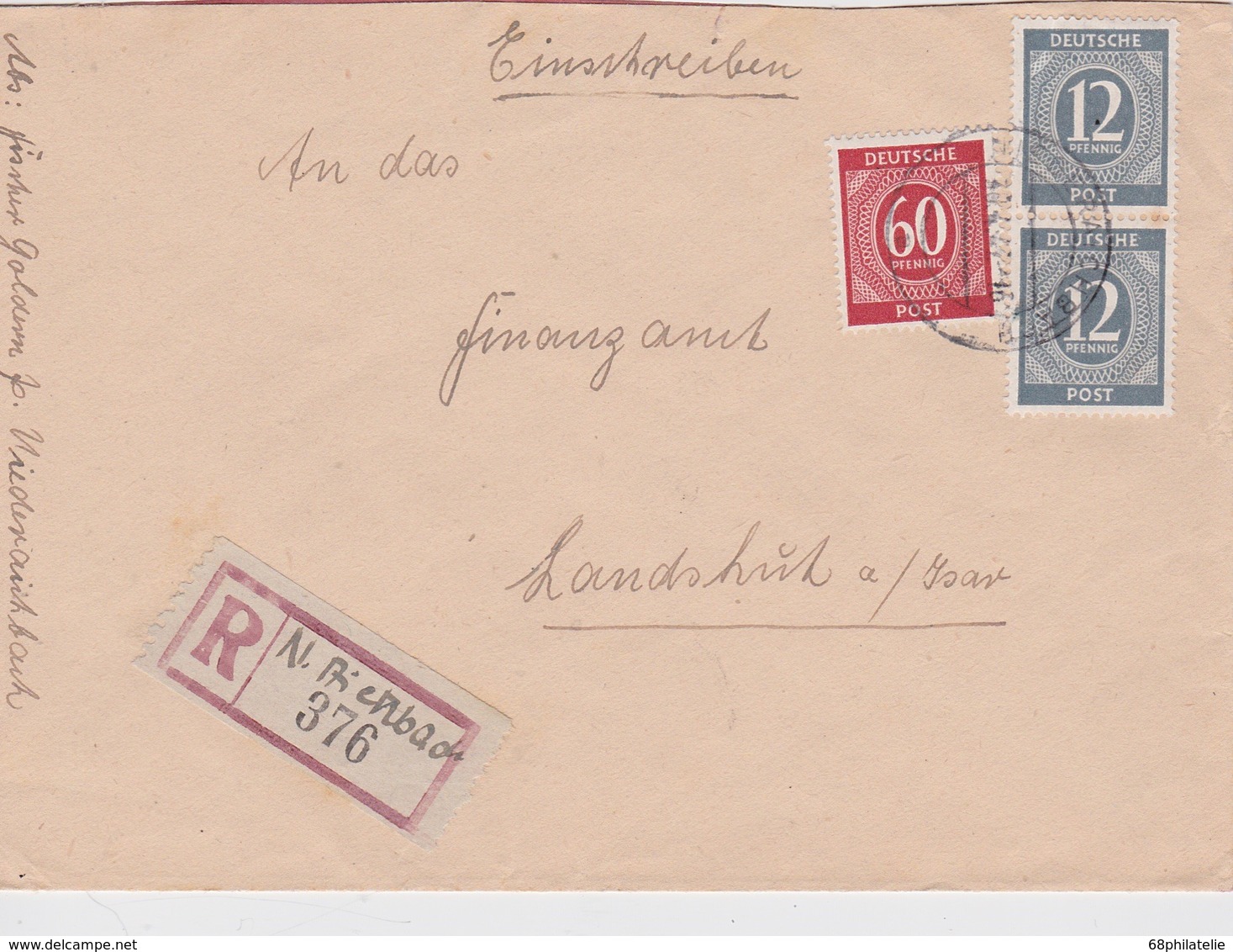 ALLEMAGNE 1947 ZONE AAS LETTRE RECOMMANDEE DE NIEDERAICHBACH - Other & Unclassified