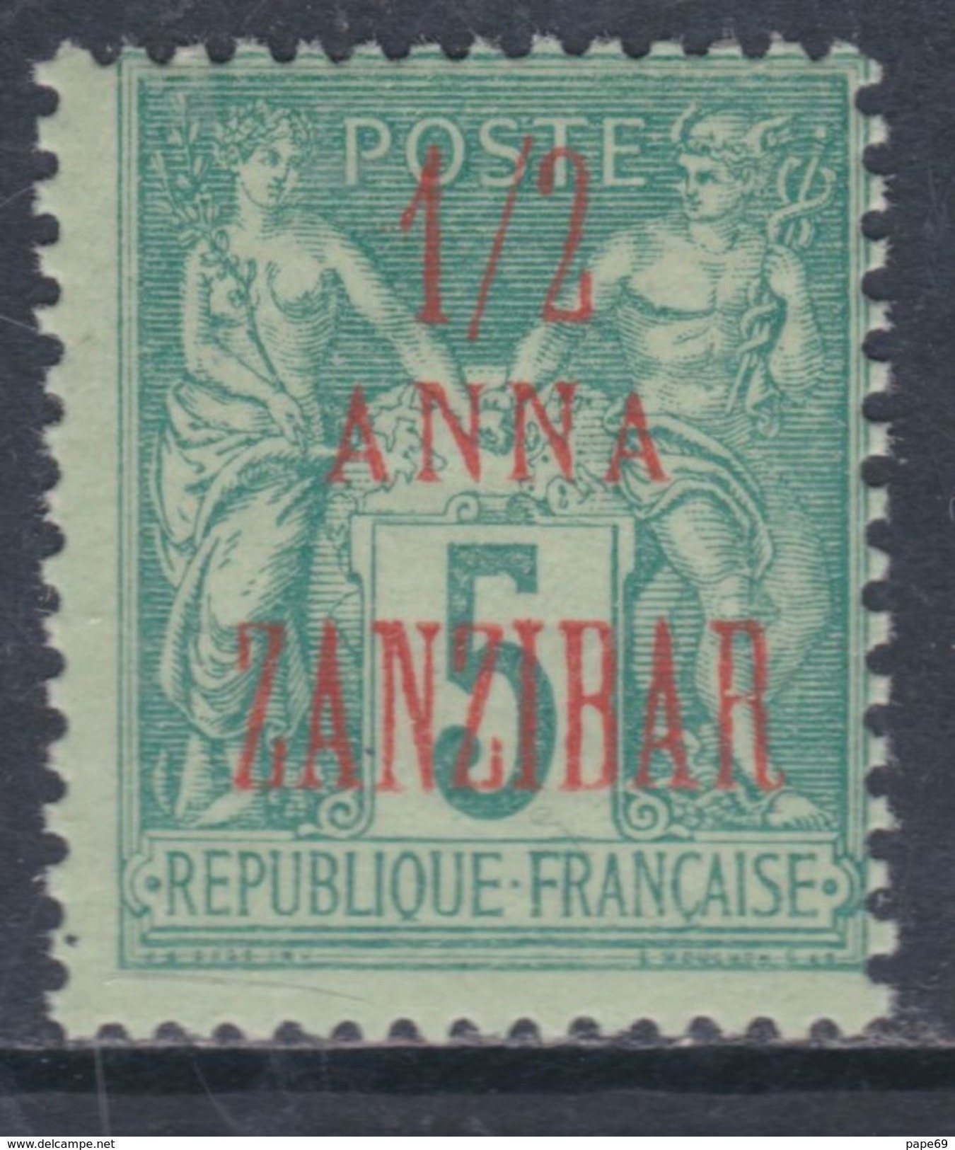 Zanzibar  N° 17 XX : 1 / 2 Anna Sur 5 C.  Vert, Sans Charnière, TB - Neufs