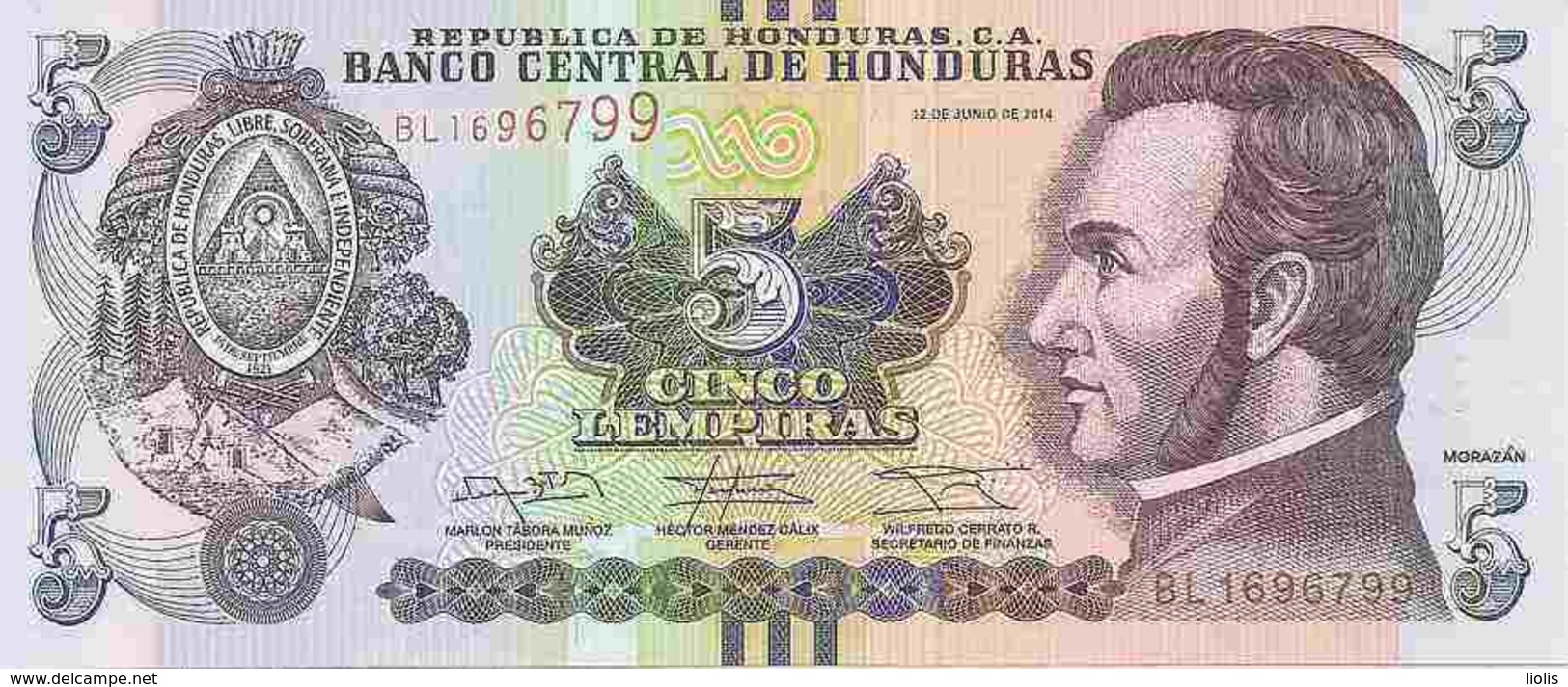 Honduras  New  5 Lempiras  2014  UNC - Honduras