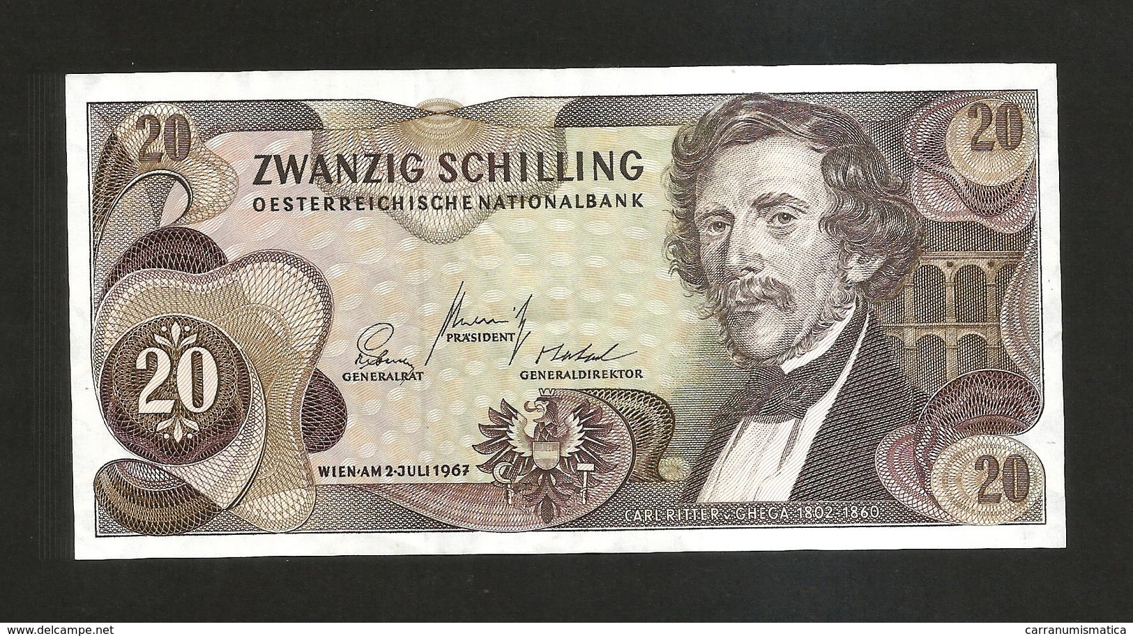 AUSTRIA / OESTERREICHISCHE NATIONALBANK - 20 SHILLING - (Wien 1967) Carl Ritter Von Ghega - Austria