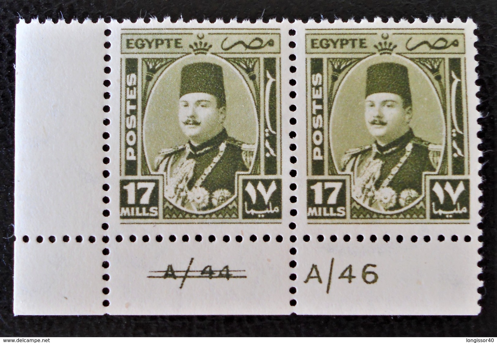 ROYAUME - EFFIGIE DU ROI FAROUK 1944/46 - PAIRE NEUVE - YT 230 - MI 275 - COIN DE FEUILLE - Unused Stamps