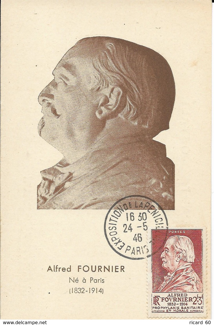 Carte Maximum Fdc, France, 1946, N°748 Yt, Alain Fournier, Cachet Exposition De La Pénicilline Paris - 1940-1949