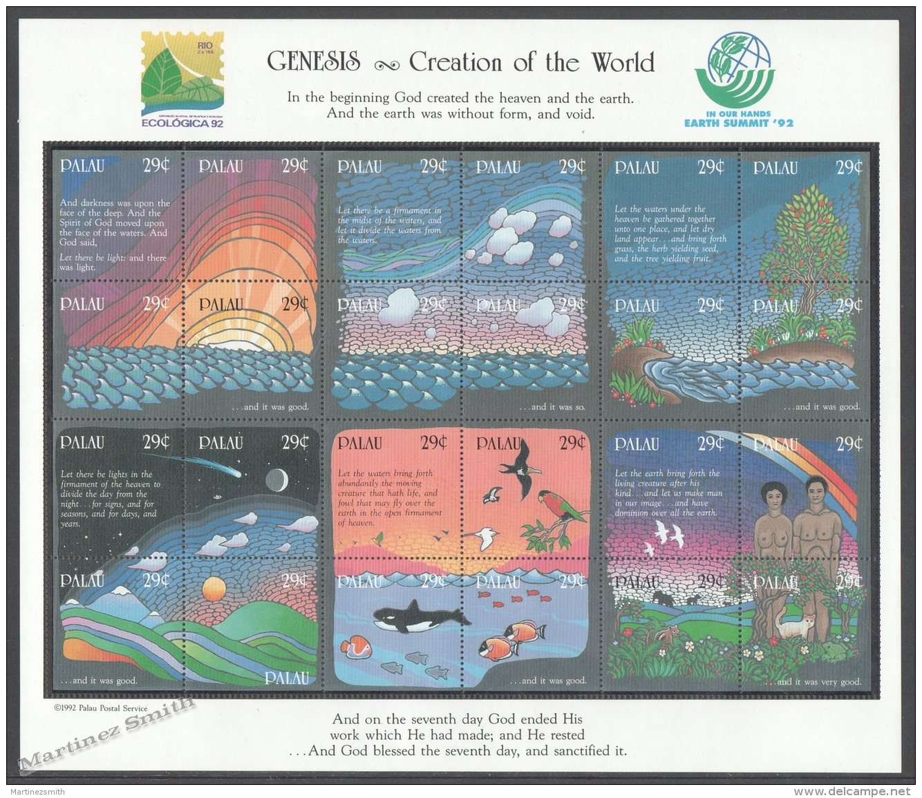 Palau 1991 Yvert 496-519, Genesis, Creation Of The World - United Nations - Full Sheetlet - MNH - Palau