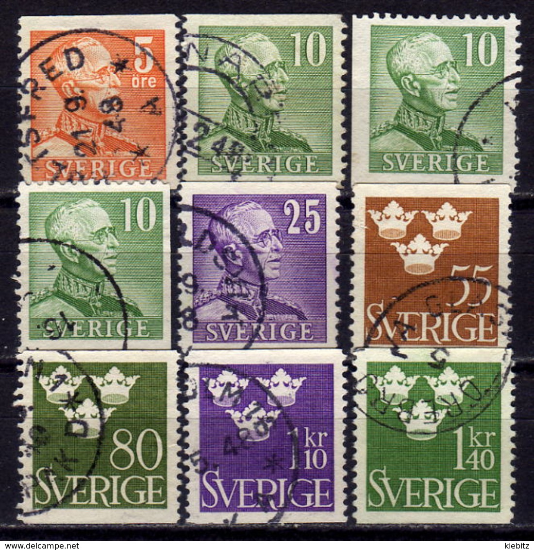 SCHWEDEN 1948 - MiNr: 332-339 Lot 9x  Used - Gebraucht