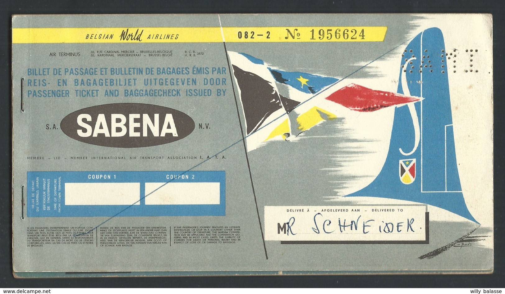 +++  Document - SABENA - Billet De Vol - Avion Aviation - Pub Publicité GEVAERT Film - 1959   // - Sonstige & Ohne Zuordnung