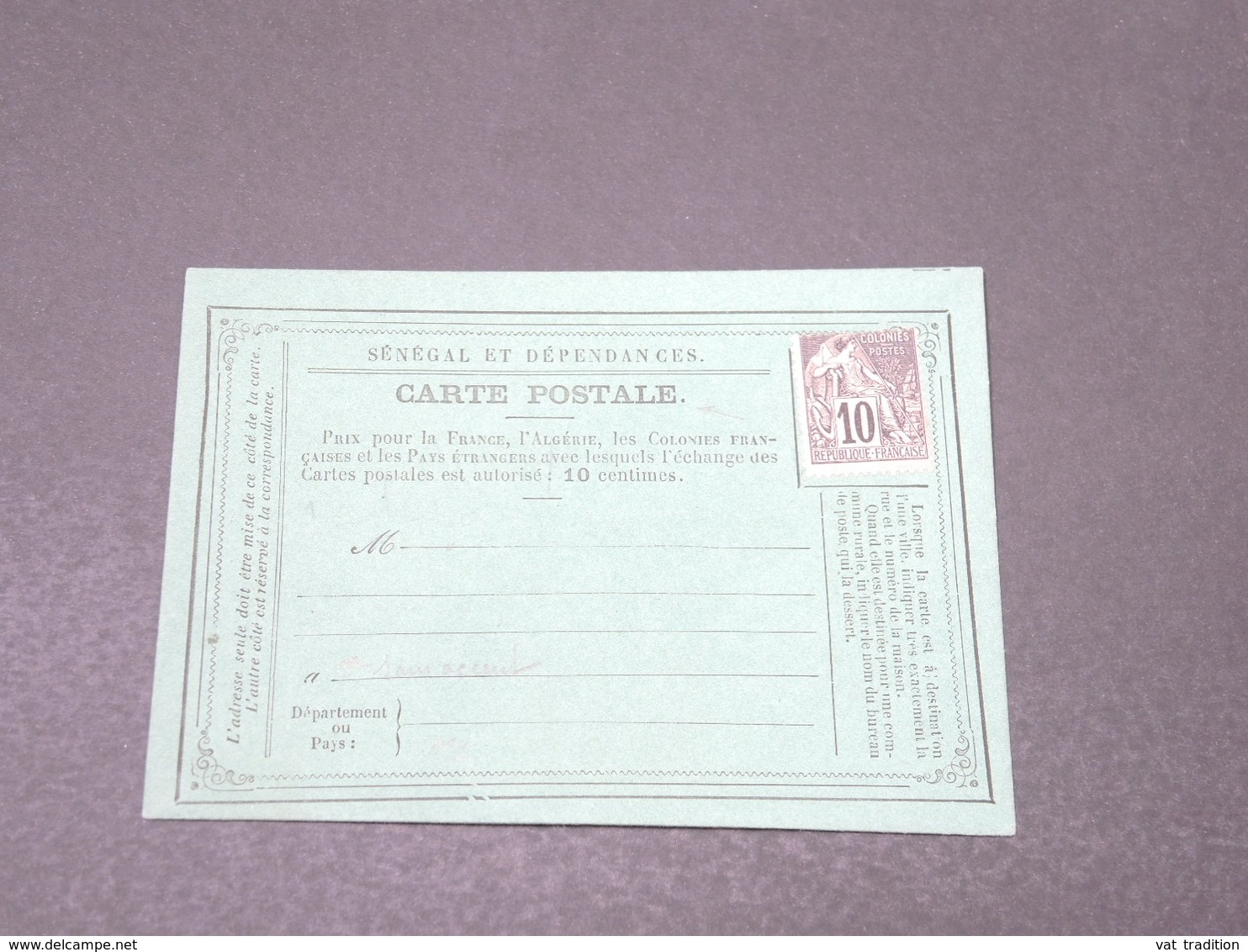 SÉNÉGAL - Carte Postale Précurseur Du Sénégal Non Voyagé , Affranchissement Alphée Dubois - L 17224 - Lettres & Documents