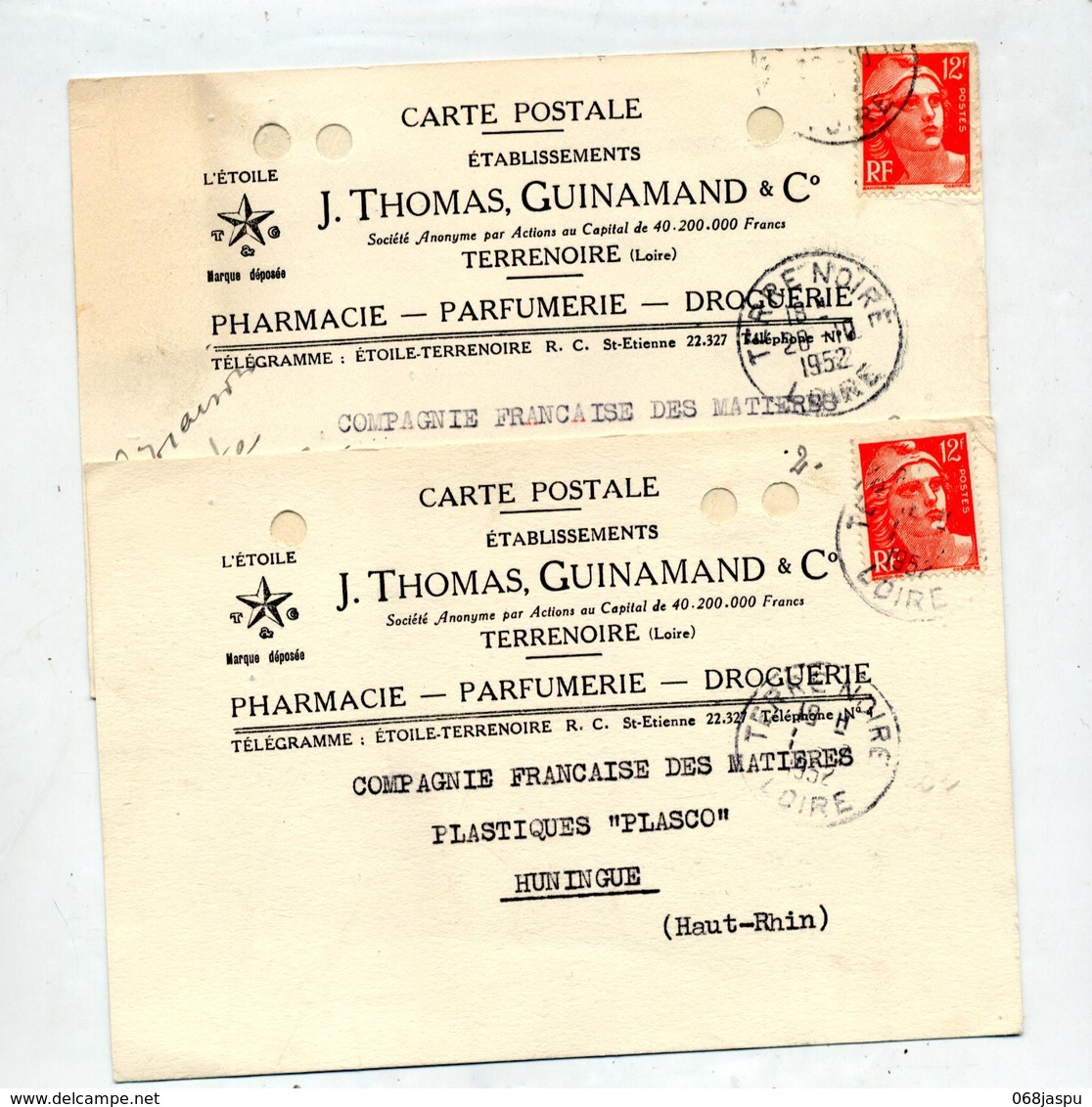 Carte Cachet Terrenoire Sur Gandon Entete Parfumerie Thomas - Bolli Manuali