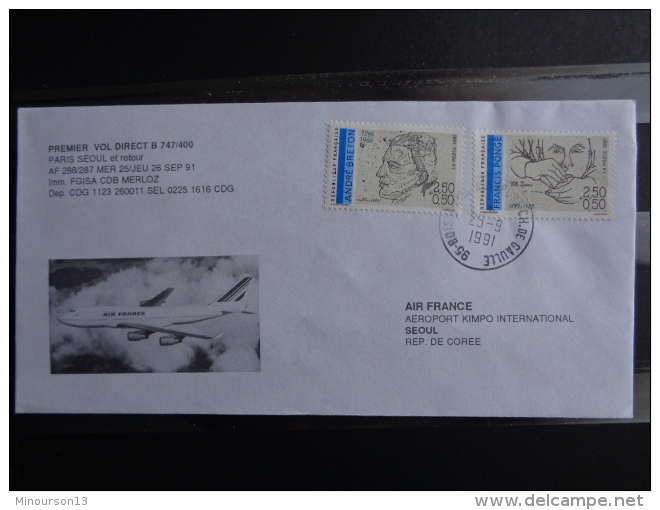 PREMIER VOL DIRECT B747/400 PARIS-SEOUL ET RETOUR - 1960-.... Covers & Documents