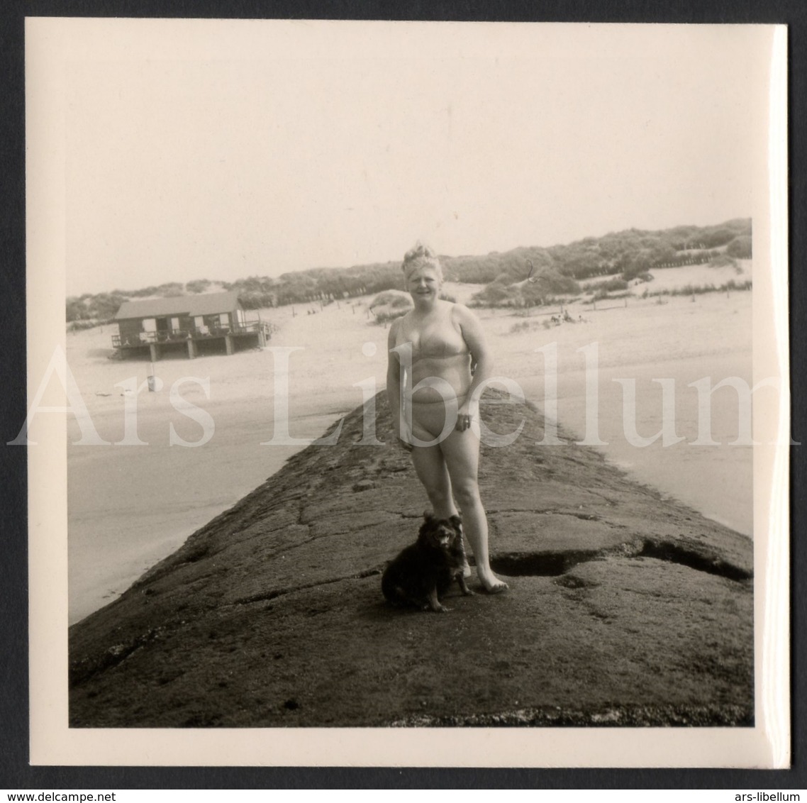 Photo Ancien / Foto / Photograph / Femme / Woman / Photo Size: 9 X 8.90 Cm. / Seaside / Belgische Kust / Dog / Chien - Anonieme Personen