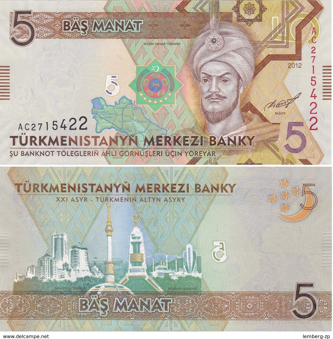 Turkmenistan - 5 Manat 2012 UNC Lemberg-Zp - Turkménistan