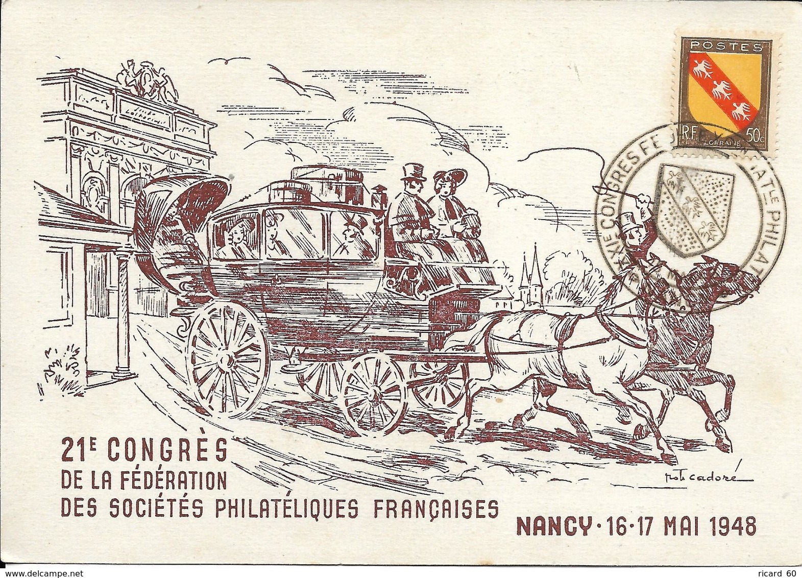 Fdc France, N°756  Yt, Exposition Philatélique Nationale Nancy 1948, Lorraine, Malle-poste - ....-1949