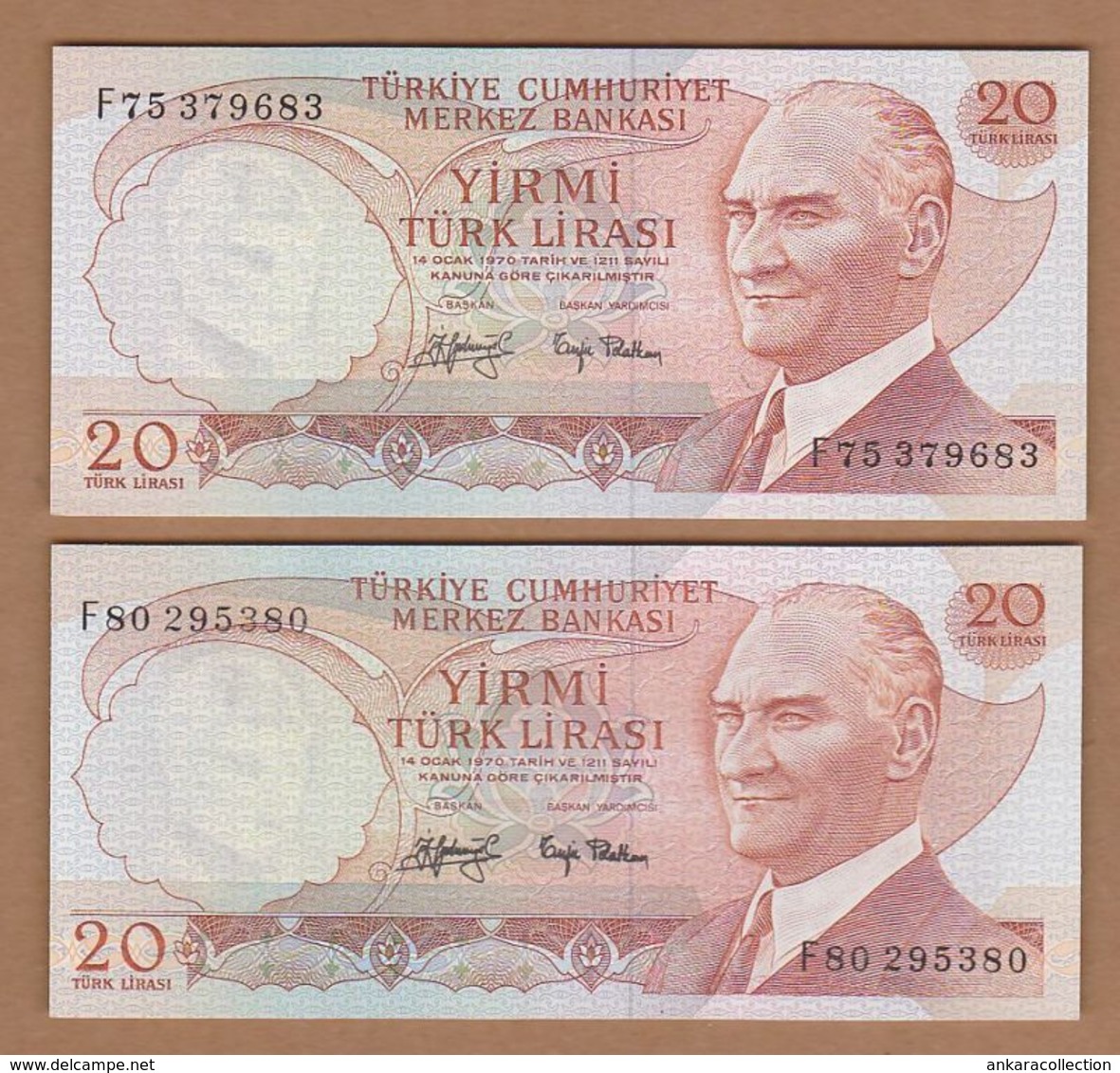 AC  - TURKEY  6th EMISSION  20 TL F 75 & 80 PAIR BOLD AND NORMAL SIGNATURE BOTH UNCIRCULATED - Turquie