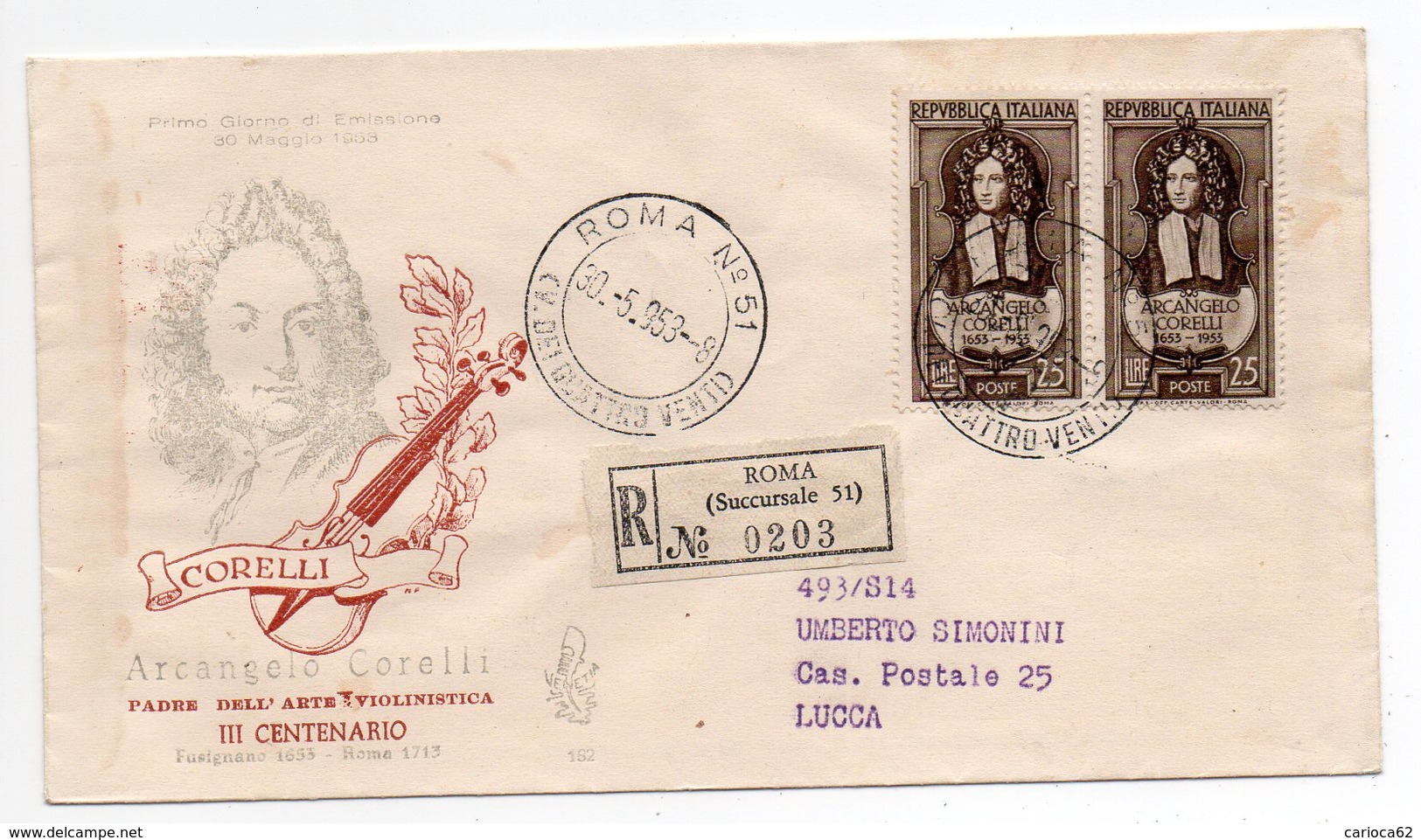 1953 - FDC " C O R E L L I " VIAGGIATA VENETIA  VEDI++++ - FDC