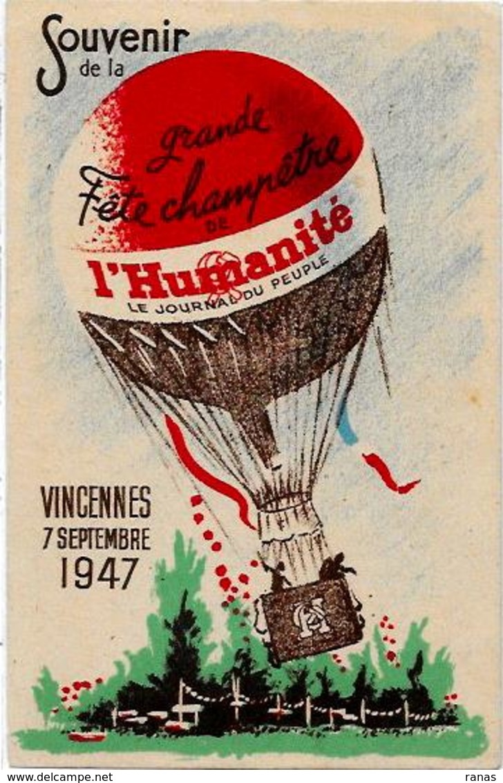 CPSM Parti Communiste 1947 Vincennes Montgolfière Circulé Voir Scan Du Dos - Partis Politiques & élections