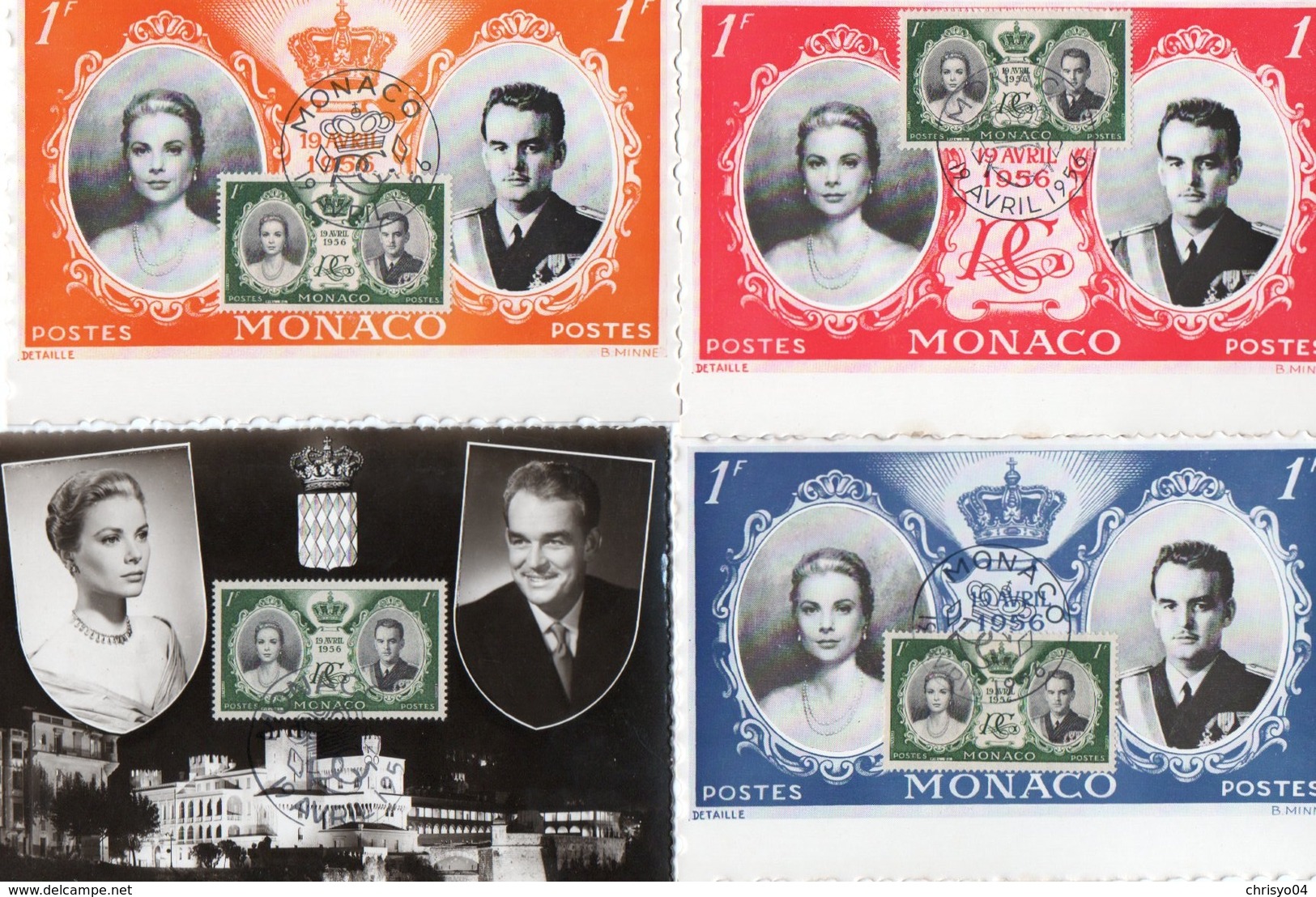 84Vn    Monaco Lot De 4 Cpsm Neuves Rainier Et Grace Timbres Et Cachets - Colecciones & Lotes