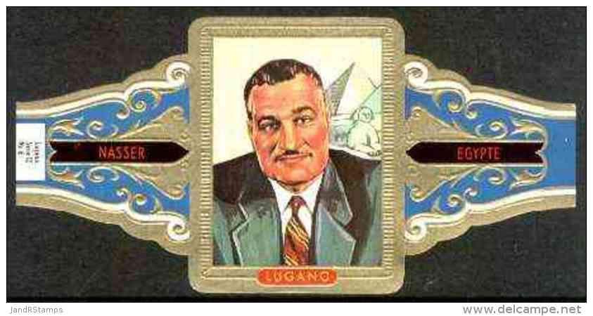 25641 Cinderella - Lugano Cigar Band Illustrating Abdel Gamal Nasser (President Of Egypt) With Pyramids, Series 12 No.6 - Egyptology