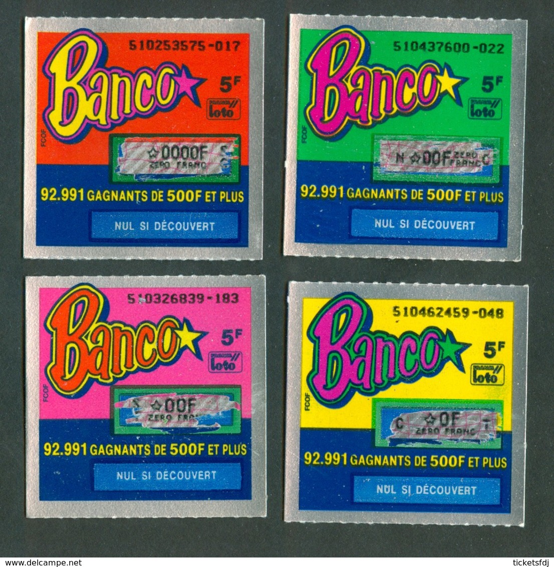 Grattage FDJ - Série Complète BANCO 51 - La Toute Première émission 1990 - Lottery Tickets