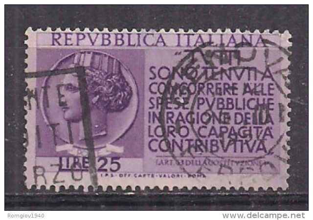 ITALIA  1954 DENUNCIA DEI REDDITI SASS. 737 USATO VF - 1946-60: Mint/hinged